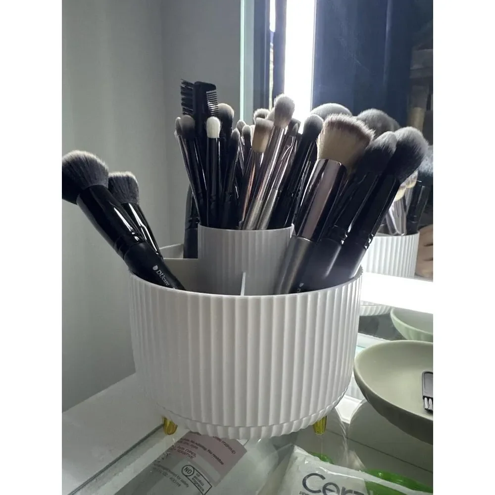 Diesisa 5 Slot Make up Brushes White Cup 360° Rotating Makeup Bru sh Holder